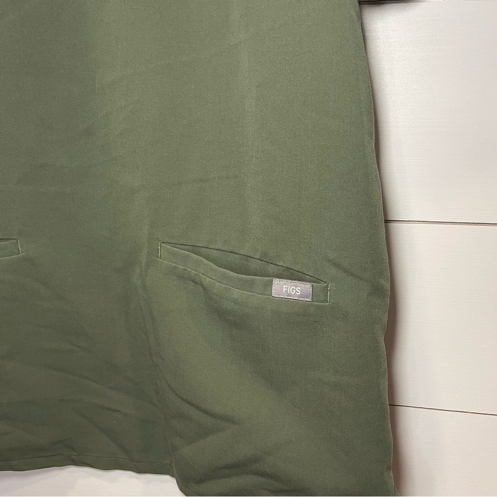 Figs Olive Green Scrub Top and Pants Set with Orange Drawstring - Picture 3 of 8